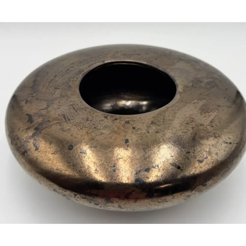 Vintage Haegar Metallic Glaze Vase MCM Bronze Gold Crackle Futuristic Ikibana